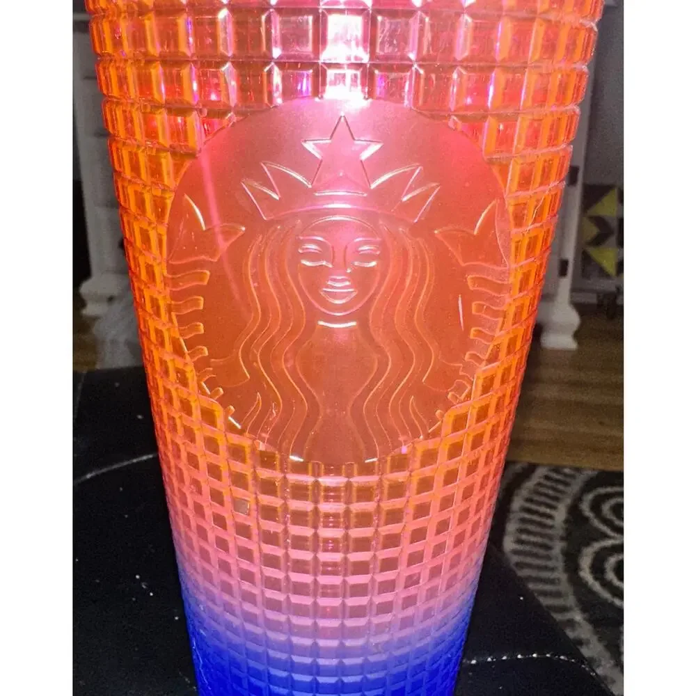 Starbucks 24oz Watermelon Pink Purple Gradient Ombre Grid Venti Tumbler Cup 2022